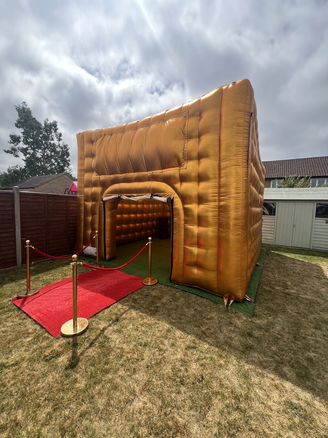 Angled view of the Gold inflatable nightclub and VIP entrance