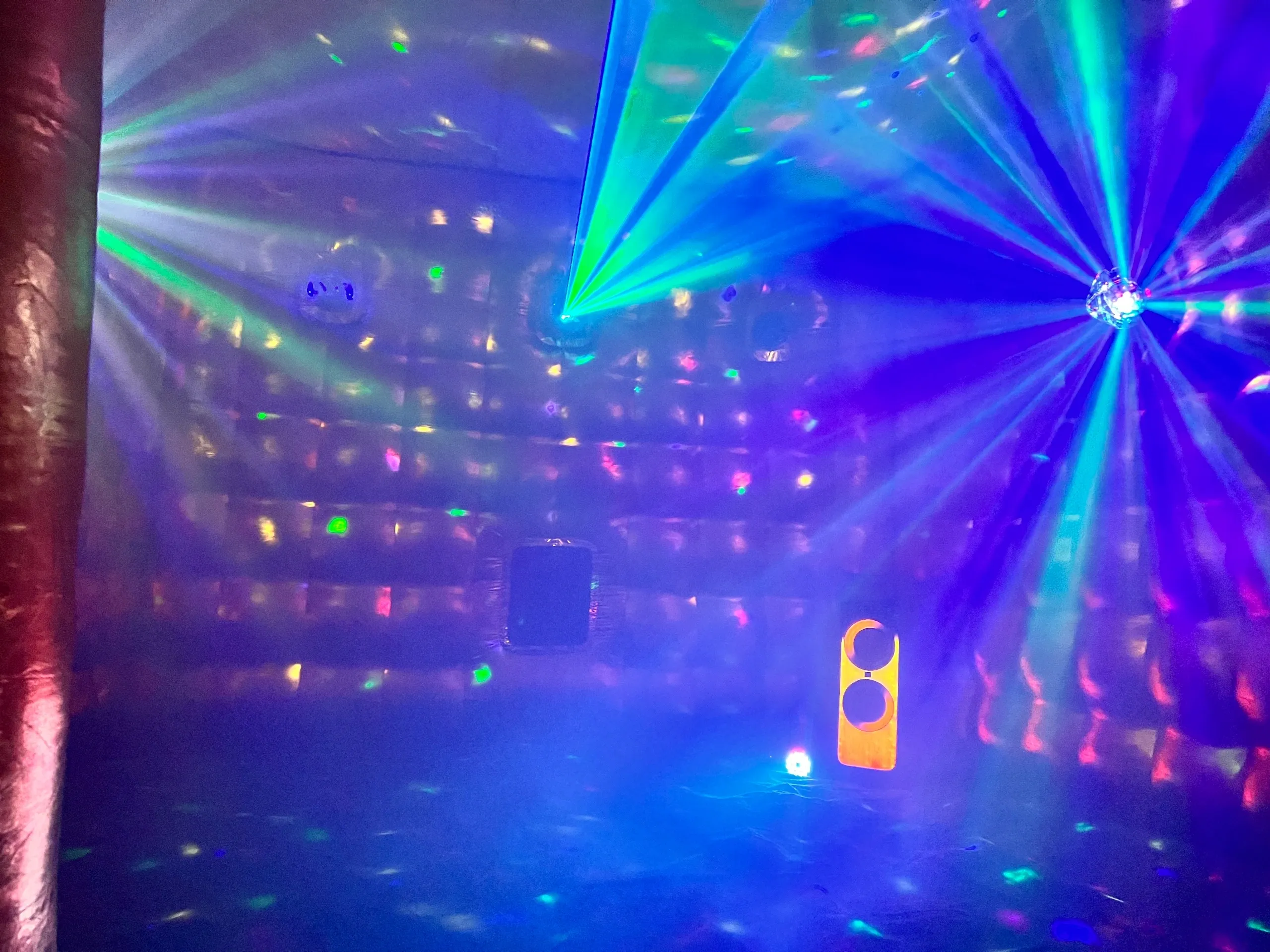 Colourful lighting and smoke inside the Gold nightclub